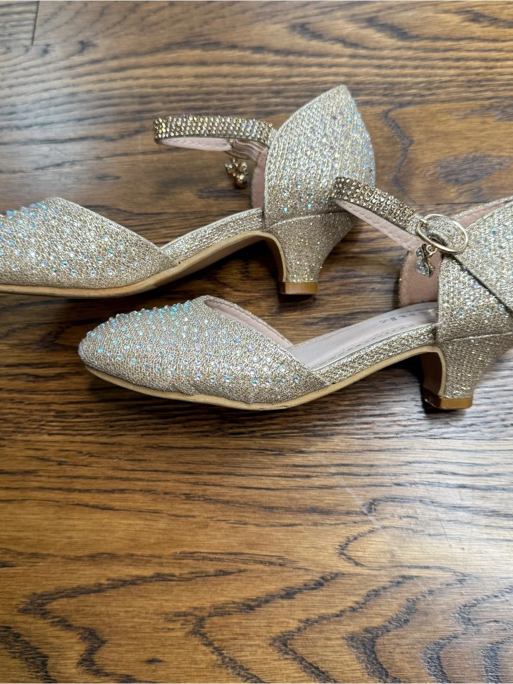 Link Girls Gold Rhinestone Glittering Party Dress Crystal Ankle-Strap Heels 12